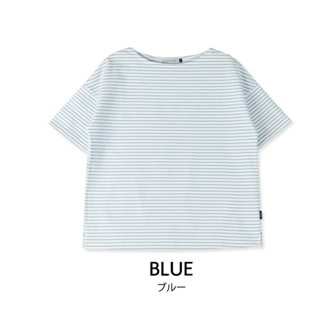 【日本製】半袖 ボーダーTシャツ レディース 綿100% ハードコットン ブルー(FL23SS-018W-bl)